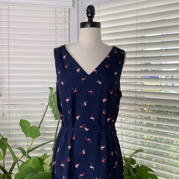 Verse Flamingo‎ Pattern Navy Dress Belted Women’s Size M / L - Picture 16 of 16